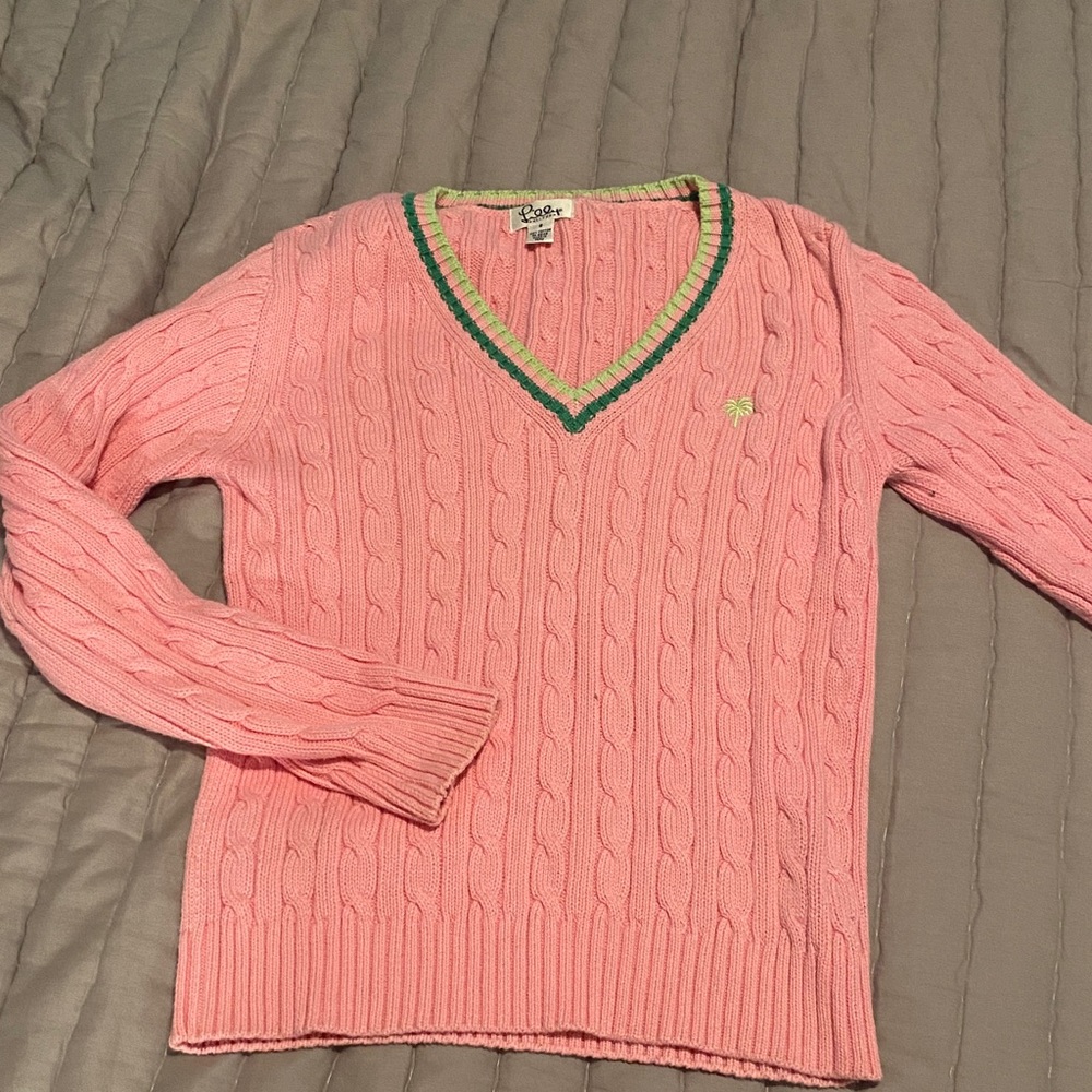 Lilly Pulitzer Pink and Green V-Neck Sweater